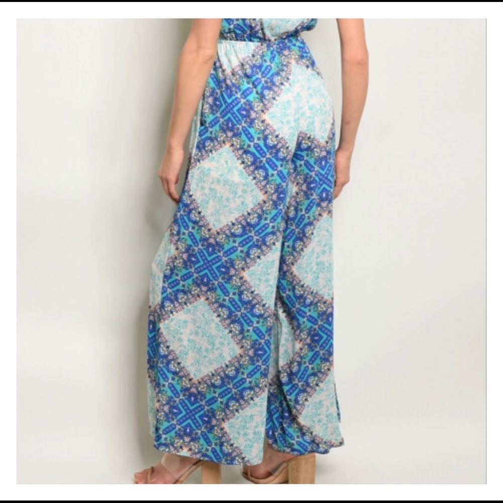 PALED TURQUOISE & ROYAL BLUE PRINT JUMPSUIT - Picture 5 of 6